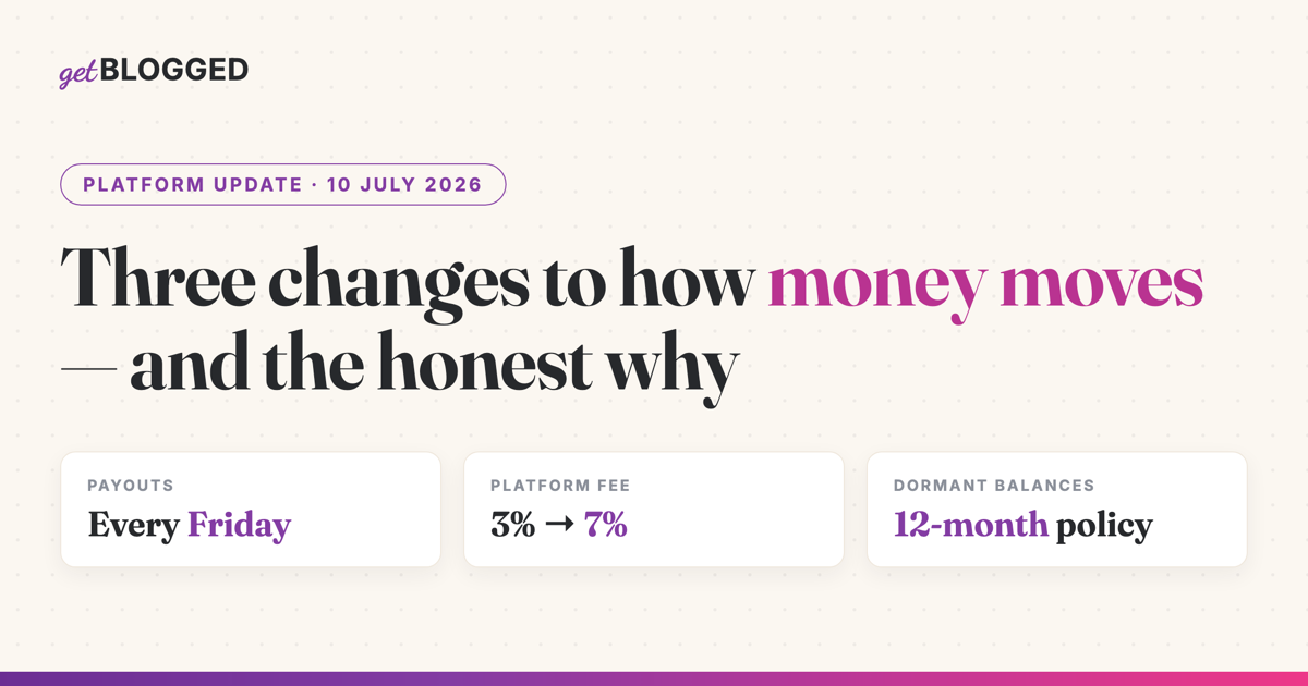 Payouts, Pricing and Policy Changes